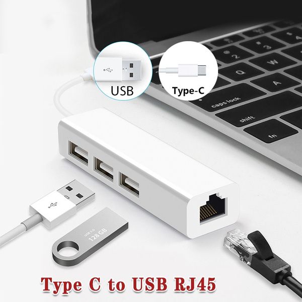 Z566 Adaptador USB-C - RJ45 + 3X USB Macbook Air Pro & PC