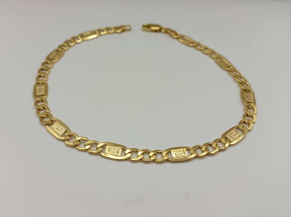 Złota bransoletka figaro z greckim wzorem 333 - nowa
