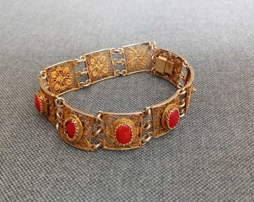 bransoletka srebrna z koralami, vintage