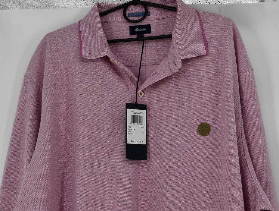 Faconnable Malva długi rękaw polo liliowe 4XL 100 % bawełna nowa