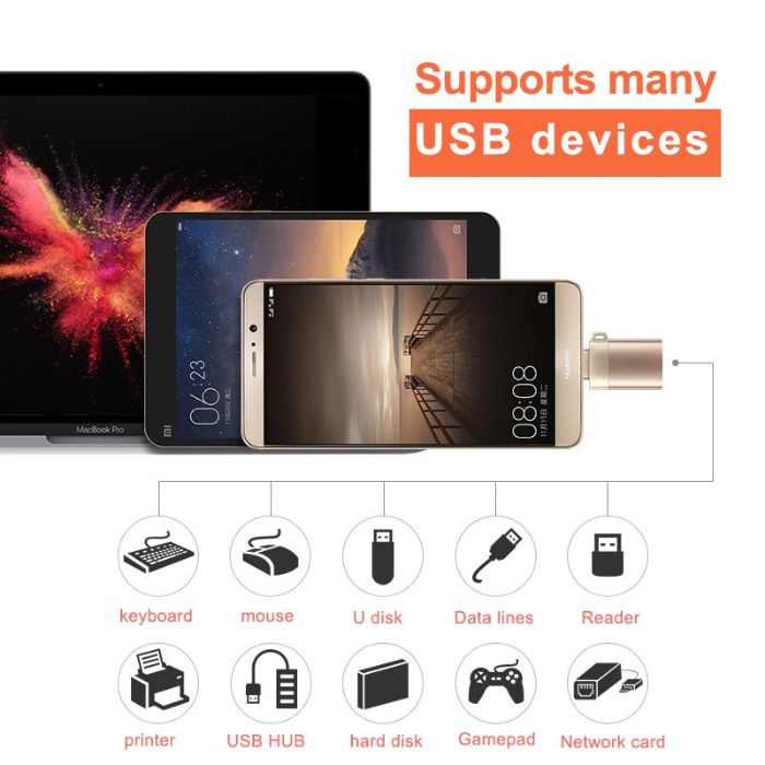 USB-C do USB-A OTG Adapter, Przejściówka, Metalowa NOWA!