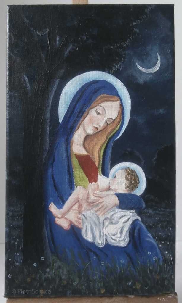 Autorska ikona "W drodze do Egiptu" olej na płótnie wymiary 25 x 15 cm