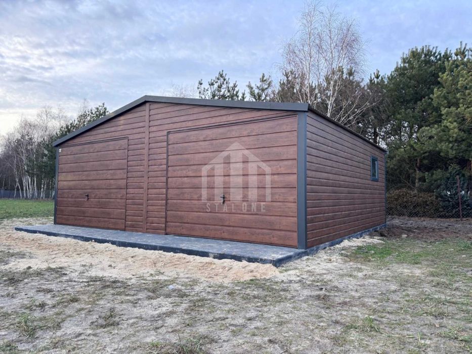 Garaż blaszany 7x5m - 2x brama - drzwi -2x okno - drewnopodobny SO106