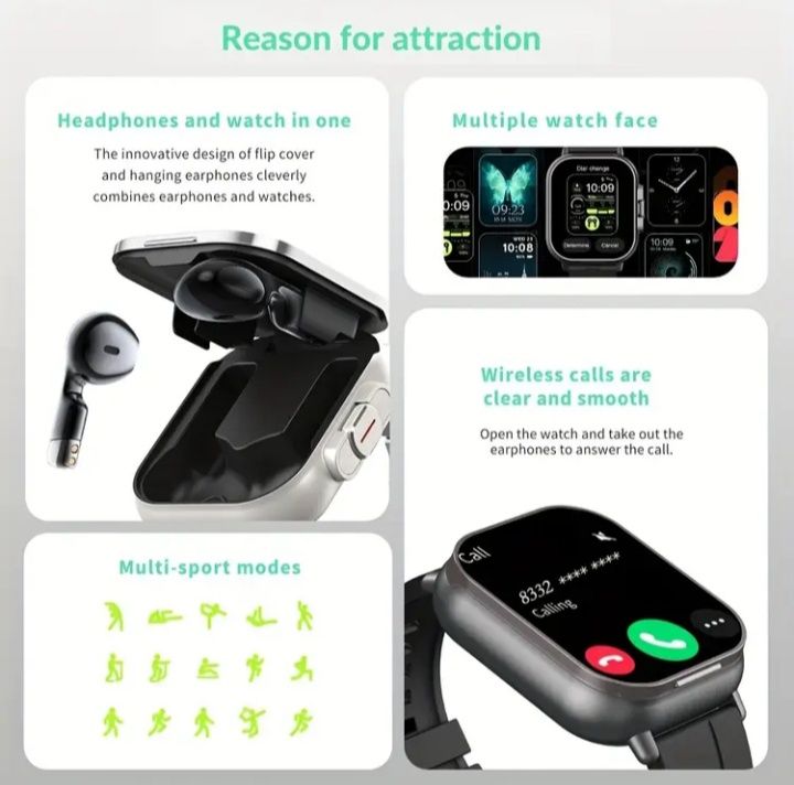Smart Watch com Auscultadores Bluetooth