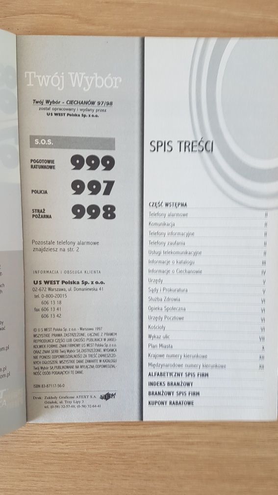 Lokalny informator klienta. Telefony firm Ciechanów. Rok 1997/98. PF.
