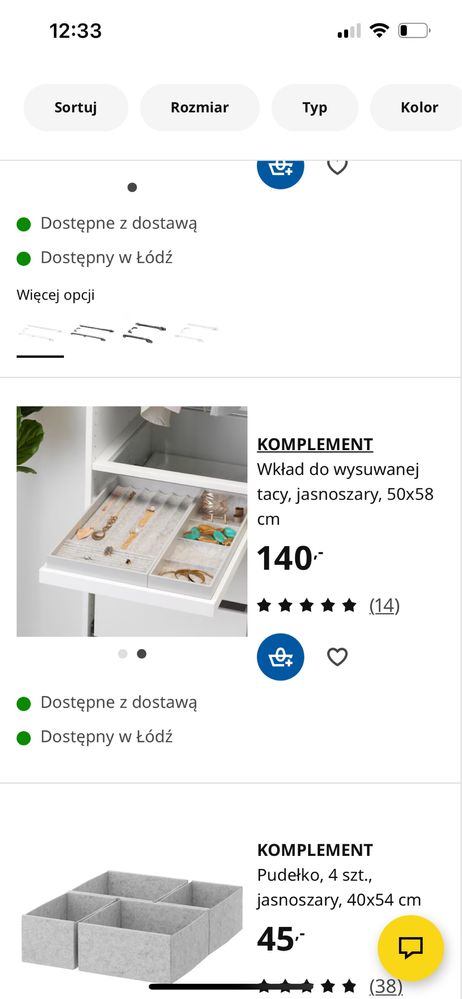 Ikea wkłady na bizuterię do szuflada do szafy