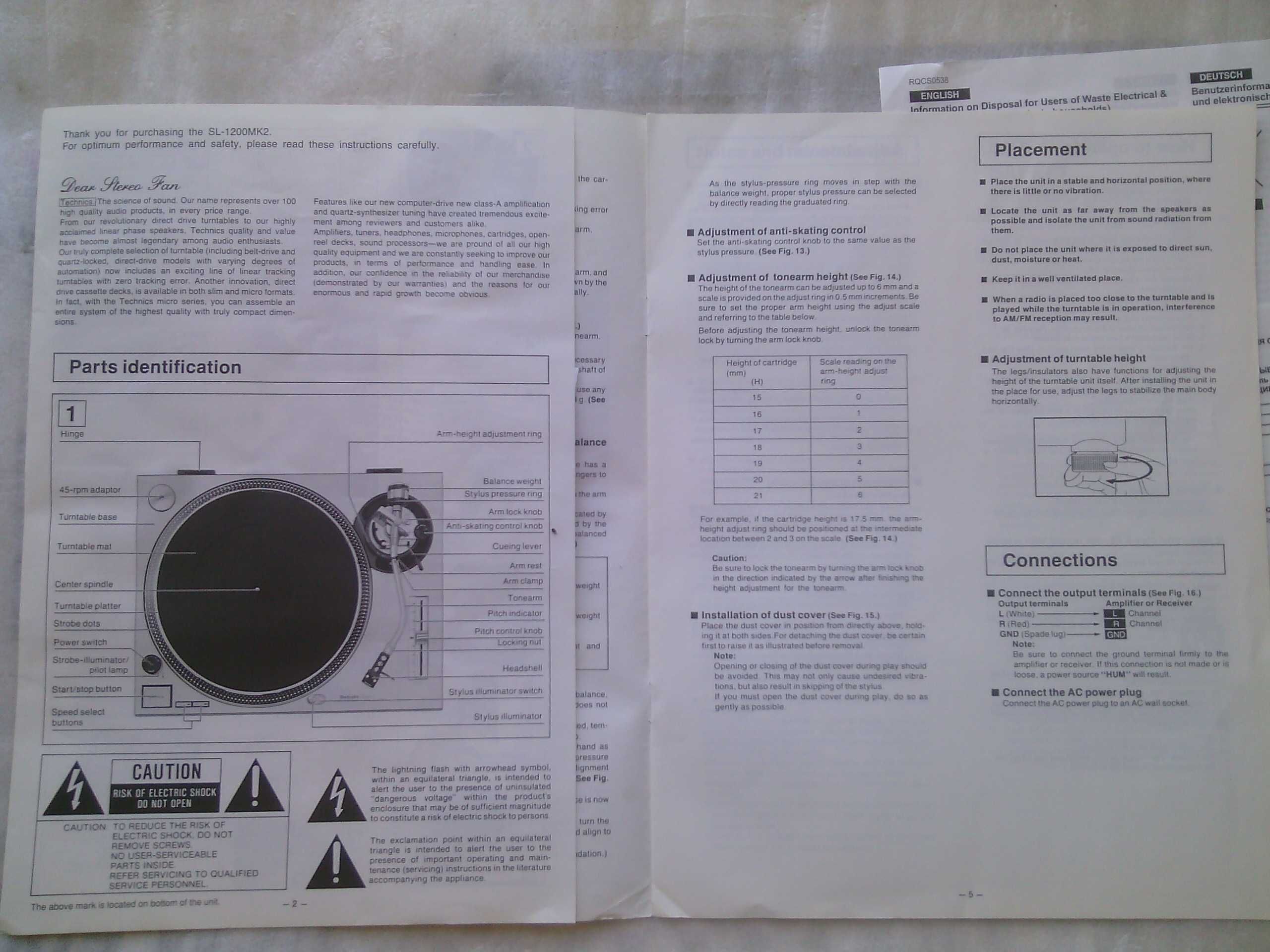 руководство бумаги документы Technics sl 1210 mk2 technics sl 1200 mk2