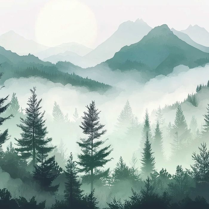 Fototapeta Widok Góry Zieleń Las Krajobraz Mgła Loft Natura3D + KLEJ