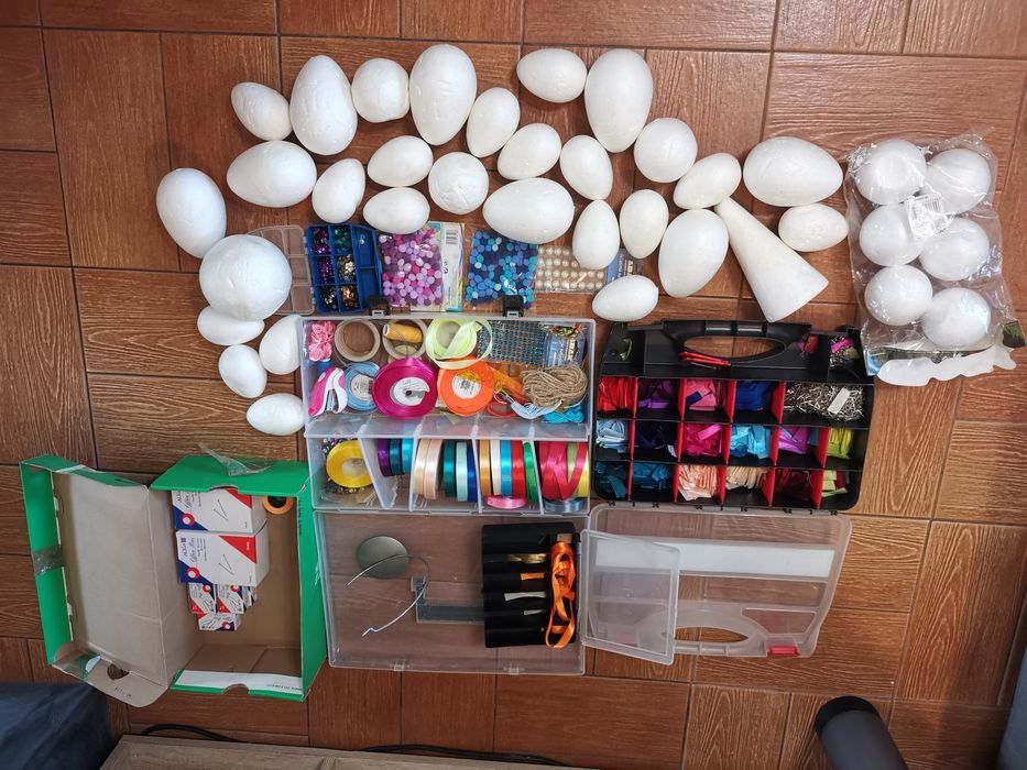 Duży zestaw decoupage artystyczny tasiemki kulki szpilki