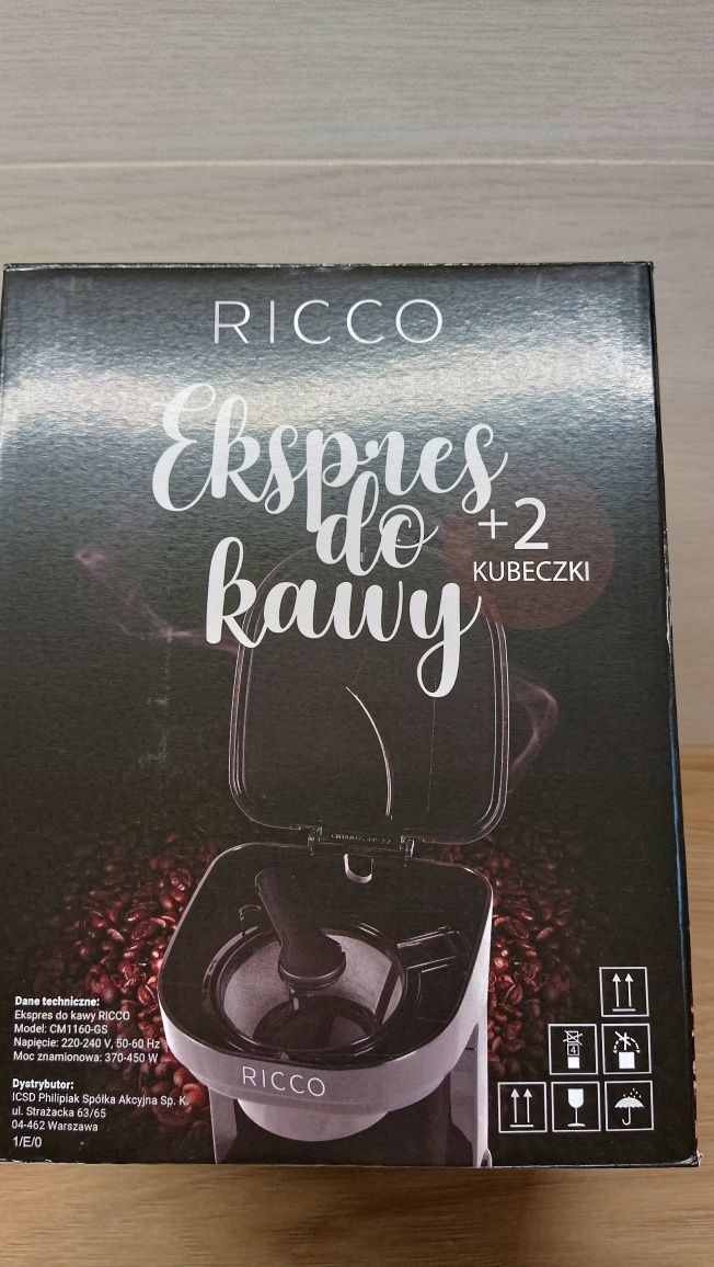 Ekspres do kawy przelewowy RICCO + 2 kubki porcelanowe.NOWY.
