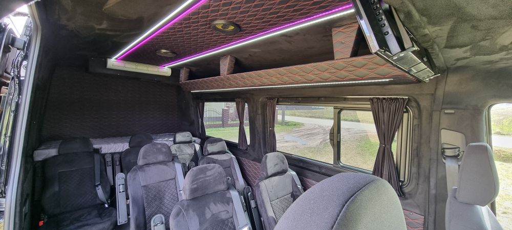 Zabudowa busa VIP dodatkowe fotele homologacja Klimatyzacja szyby