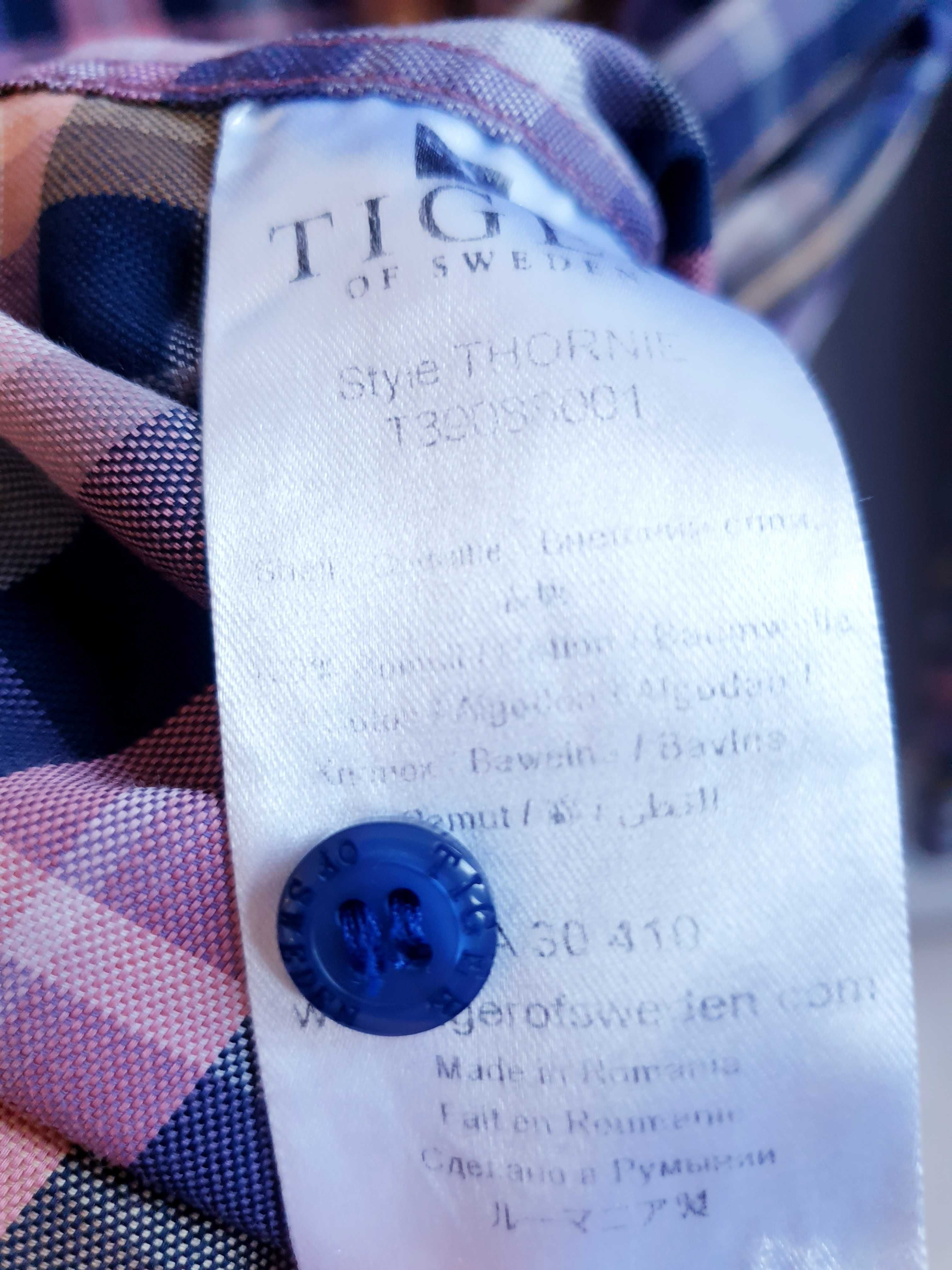 Fioletowa koszula w kratę Tiger of Sweden rozmiar 44 XL slim fit