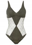 B.P.C. miękkie body bez usztywnień khaki koronkowo siateczkowe r.48/50