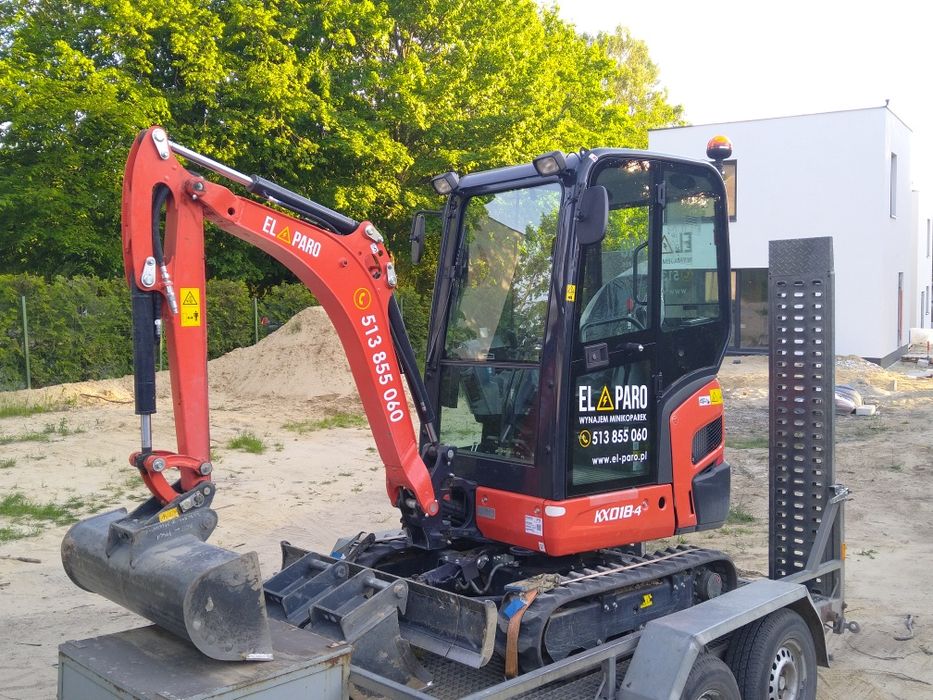 Wynajem minikoparki Kubota kx18-4 . 3lyzki w zestawie . Transport