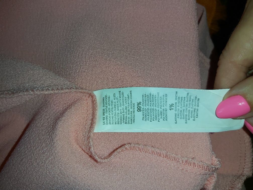 Nowa, prosta z kieszonkami jasnoróżowy sukienka S