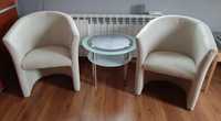 Zestaw:Fotele kremowe eko skóra - 2szt. + stolik. Jak nowe