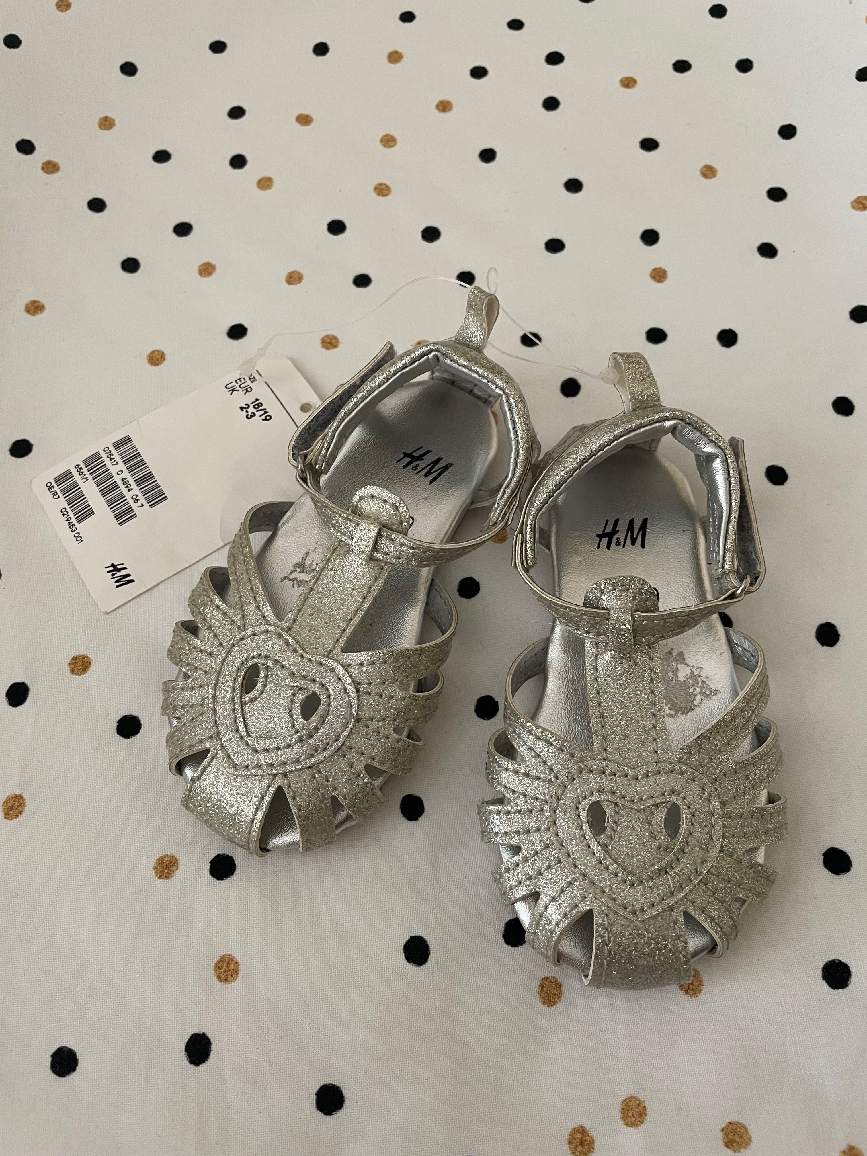 Nowe śliczne srebrne sandałki H&M 18/19, 12cm, lato chrzest