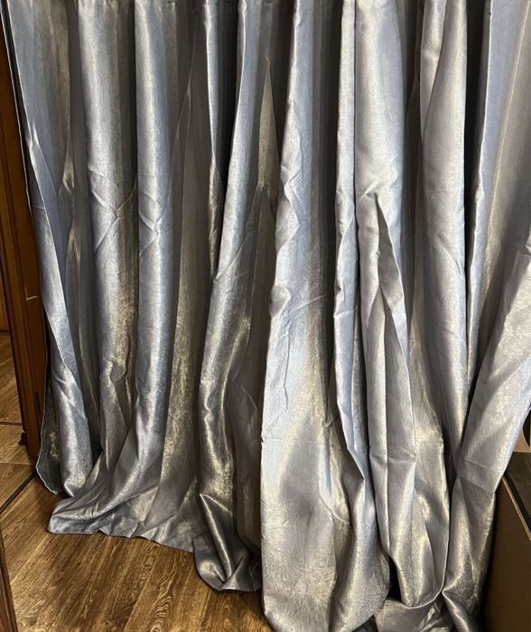 Штори пошиті - полотно 360*200, сіра/срібна