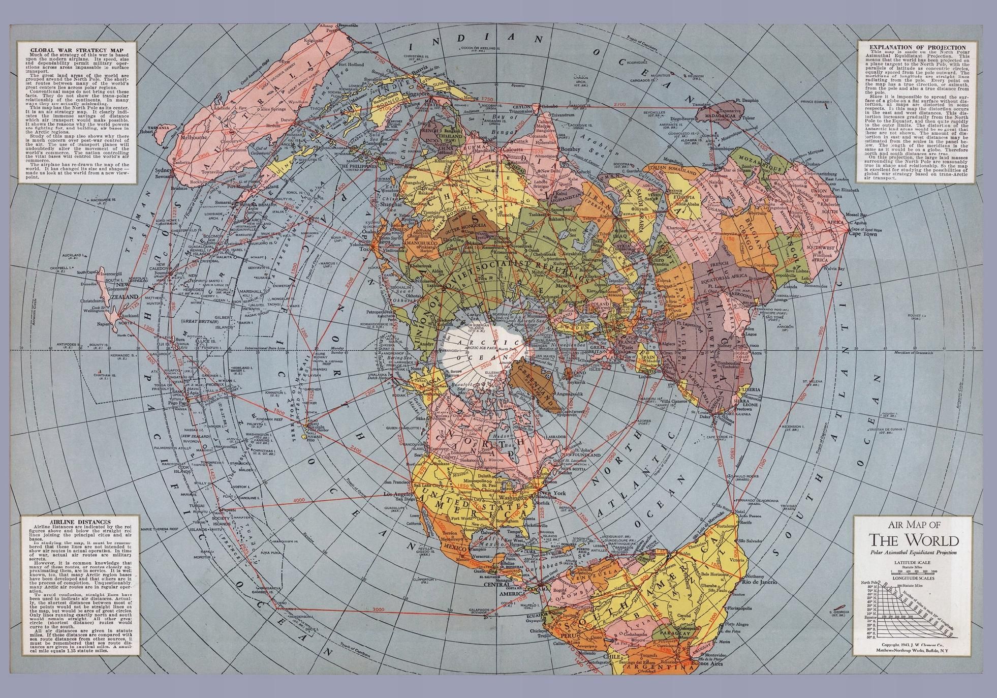 Mapa płaskiej ziemi - AirMap Polar Azimuthal Projection 100x70