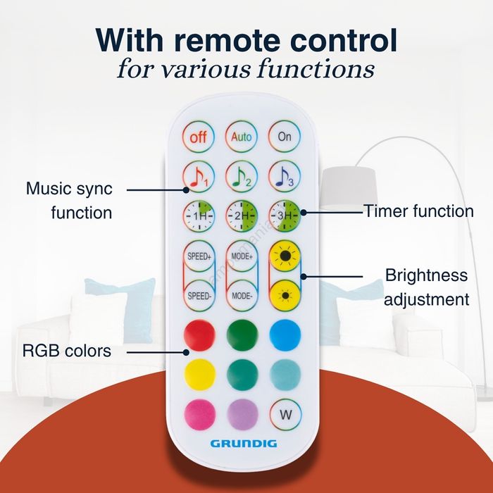 Grundig - Candeeiro de pé (canto) LED RGB + Comando