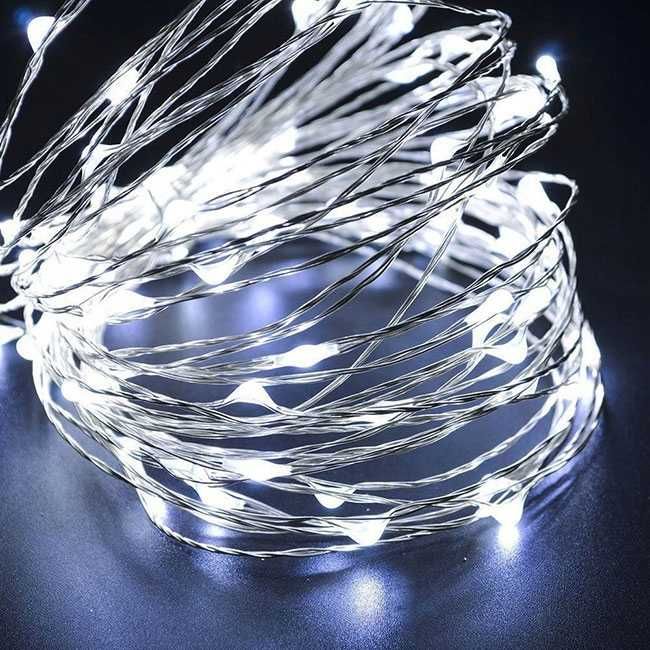 LAMPKI DRUCIKI 100 LED Na baterie BIAŁY ZIMNY Drucik 10M Girlanda