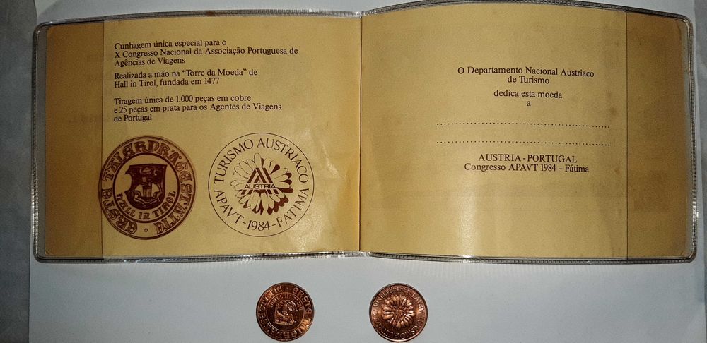 2 Moedas Medalhas Cobre 1984 – 1000 exemplares – fabricada no Tirol