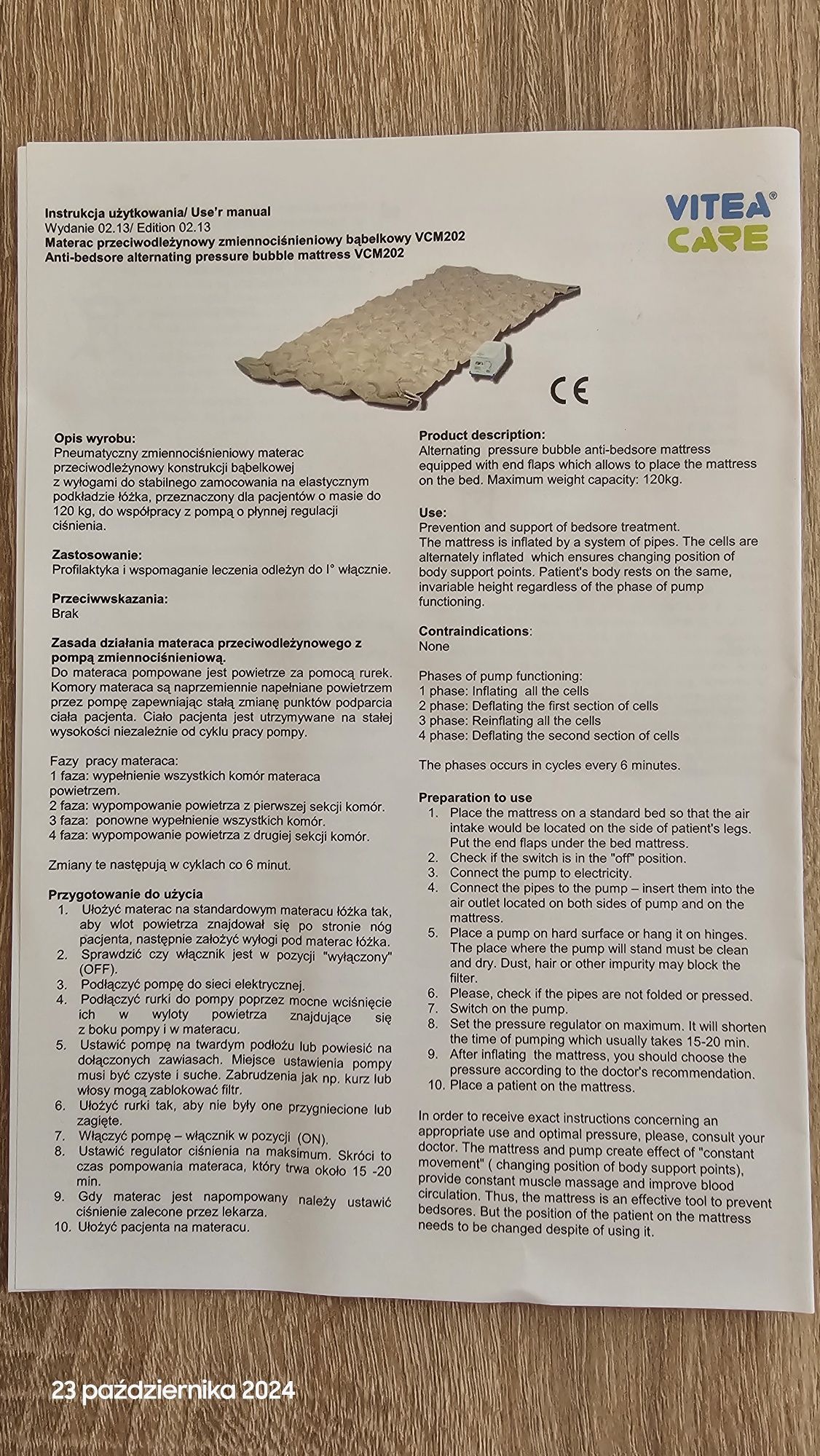 Materac przeciwodleżynowy VCM202 Nowy