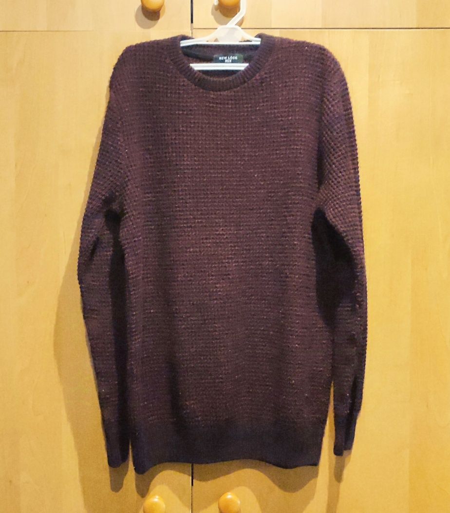 New Look Men Sweter męski czarno-bordowy r.S
