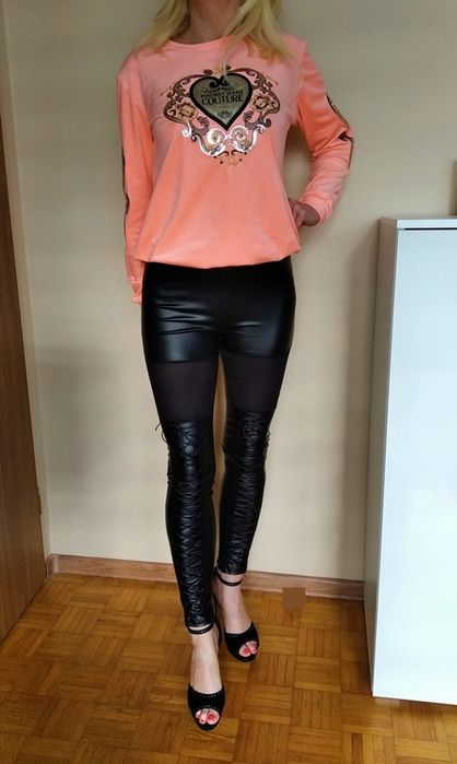 EKSKLUZYWNE spodnie legginsy czarne siateczka wiązane L GRATIS WYSYŁKA