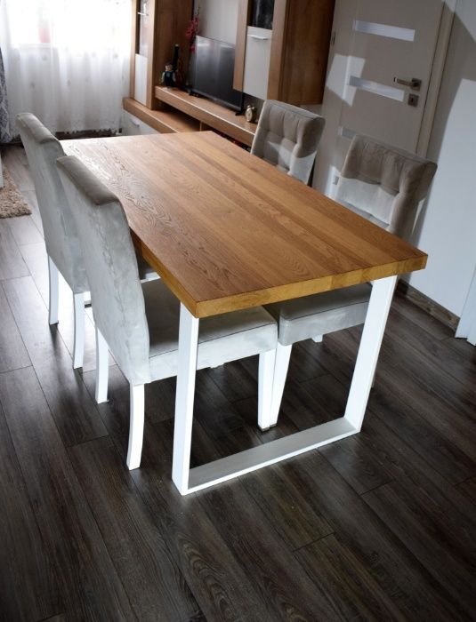 Stół Drewniany Dębowy + Metal Lity Dąb 90 x 160 cm