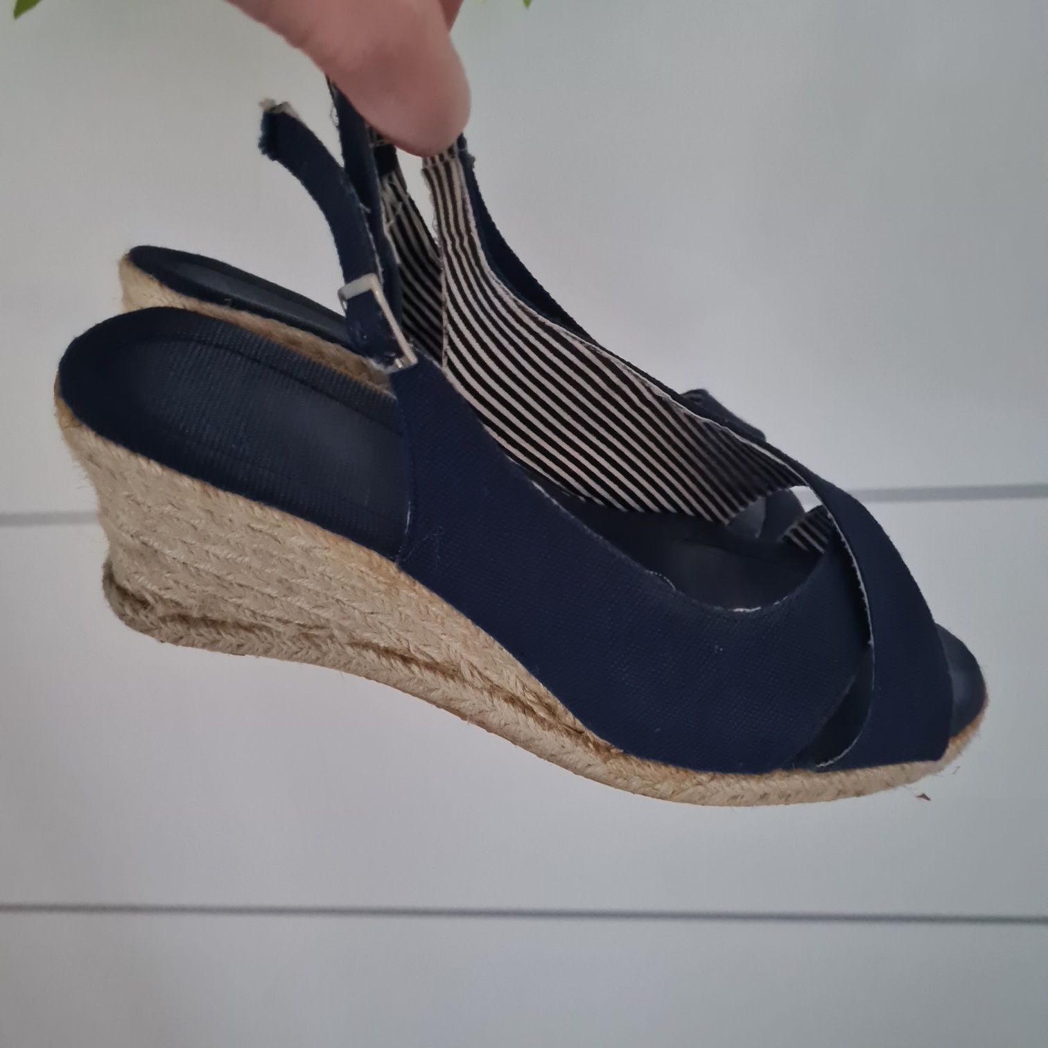 Sandały espadryle granatowe marynarskie paski koturn r. 38 bawełna