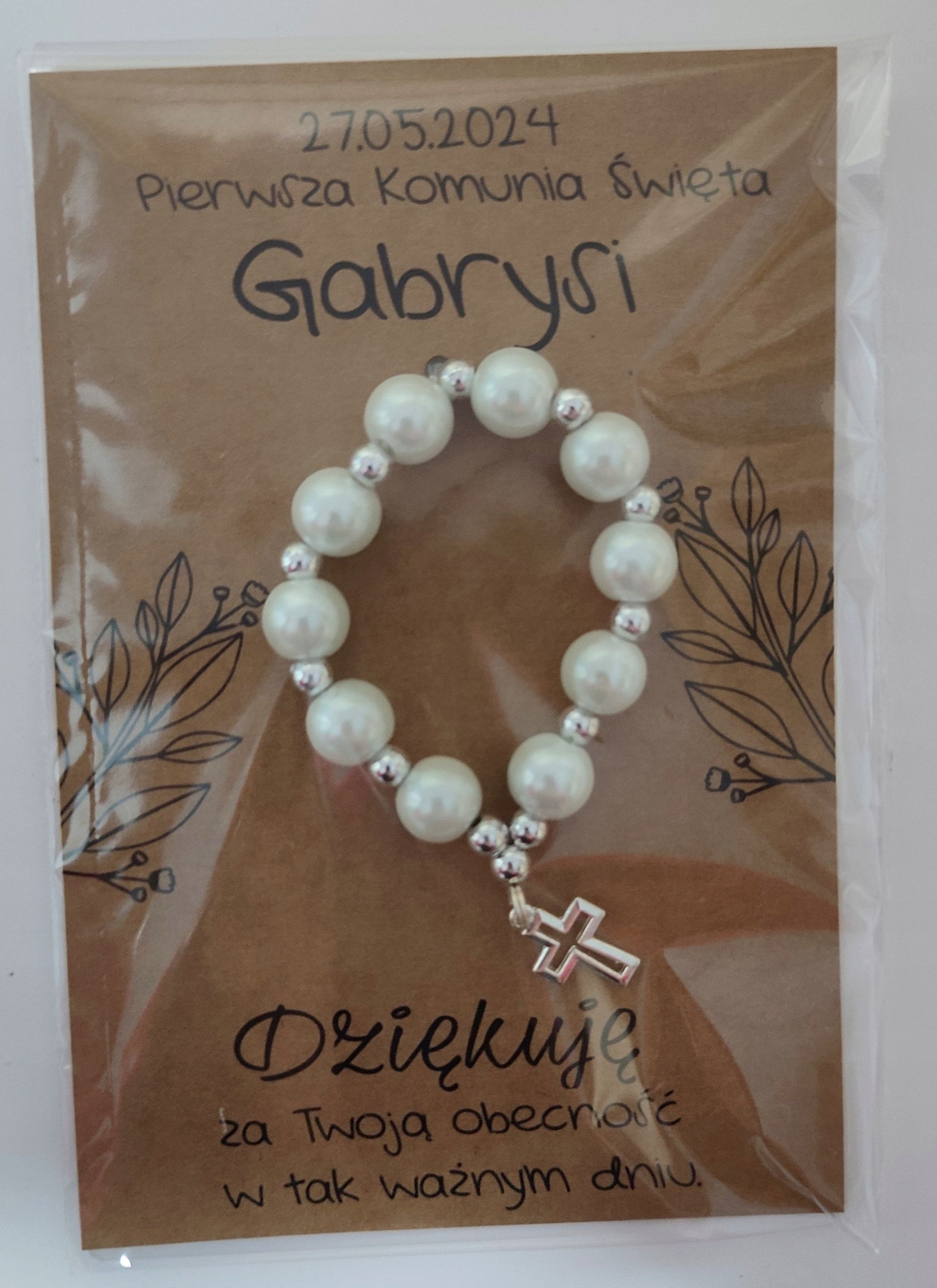 Podziękowanie dla Gości Komunia różaniec prezent K
