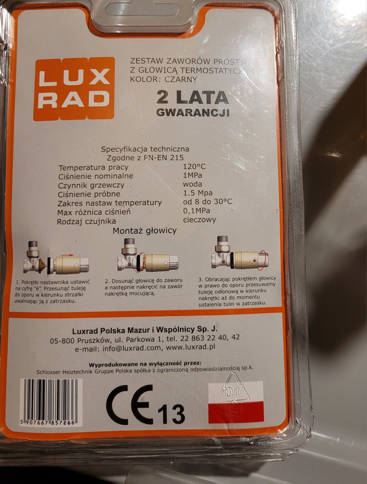 LUX RAD zestaw zaworów prostych z głowicą termostatyczną