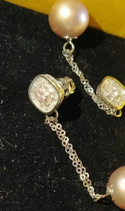 Серьги с бриллиантами 0.60к и жемчужными подвесками