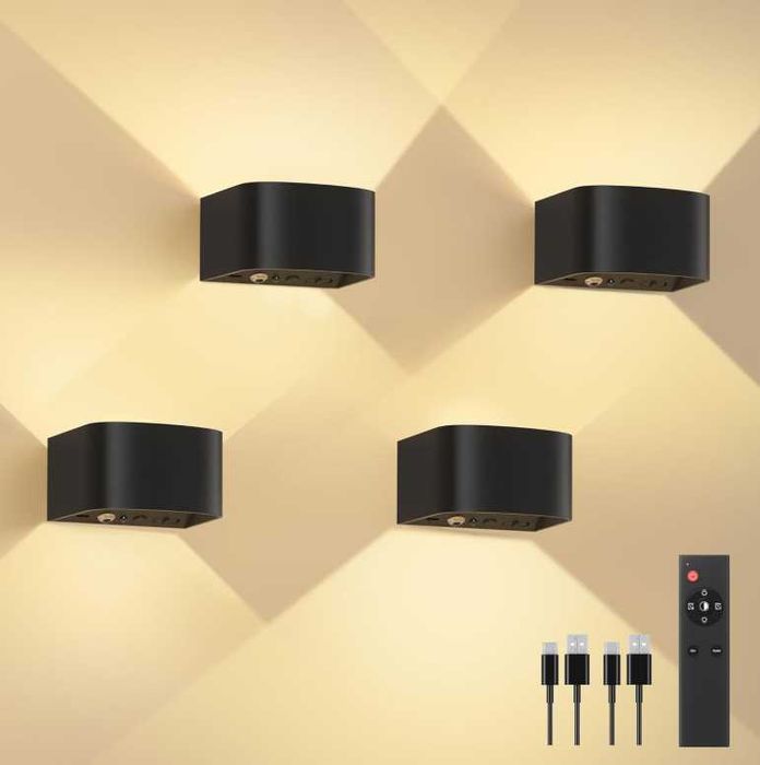 Zestaw 4 Lamp Ściennych LED Bezprzewodowych z Czujnikiem i Pilotem