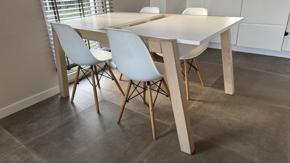 Stoł Vox Young + 6 krzeseł skandynawskich białych