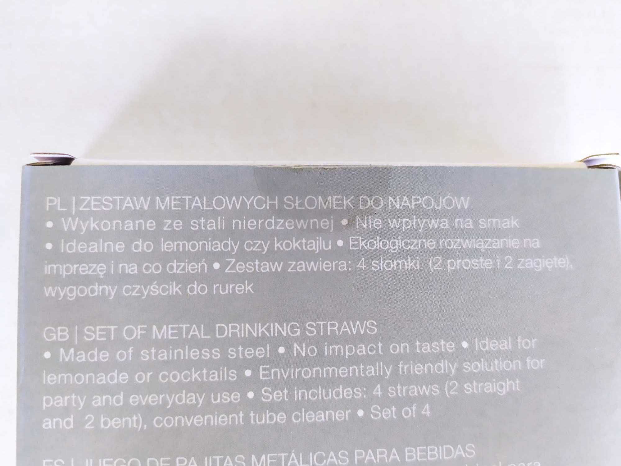 Zestaw Metalowych Słomek Do Napojów 4 szt SREBRNE