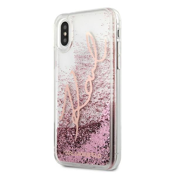 Etui Karl Lagerfeld Glitter Signature iPhone X/Xs różowo-złoty