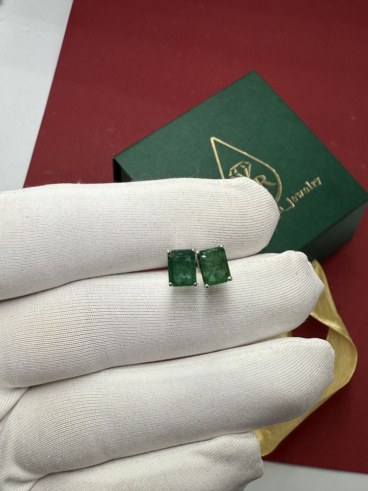 Серьги с изумрудами 2.60ct золото 585 сережки смарагд