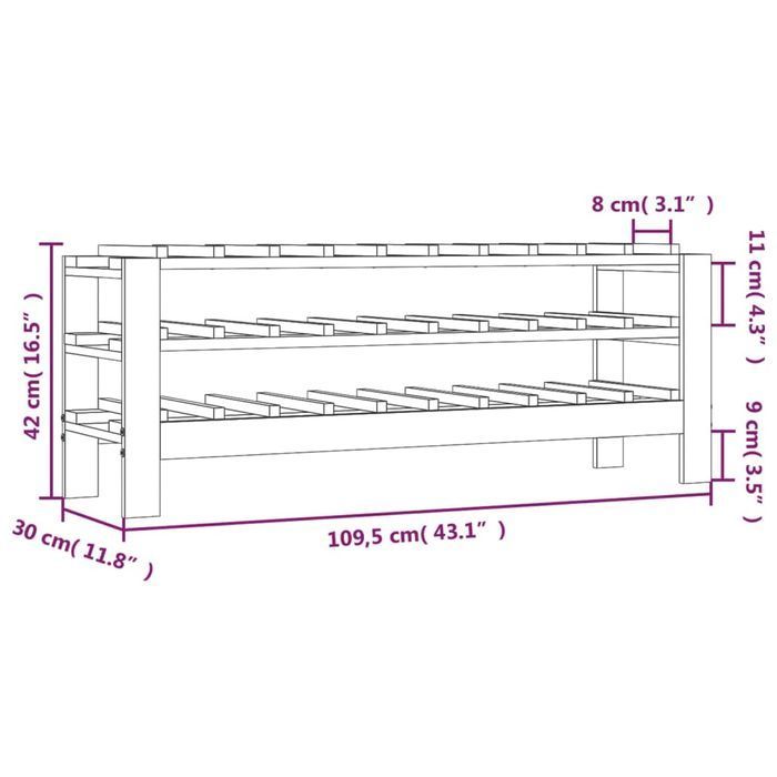 vidaXL Stojak na wino, 109,5x30x42 cm, lite drewno sosnowe
