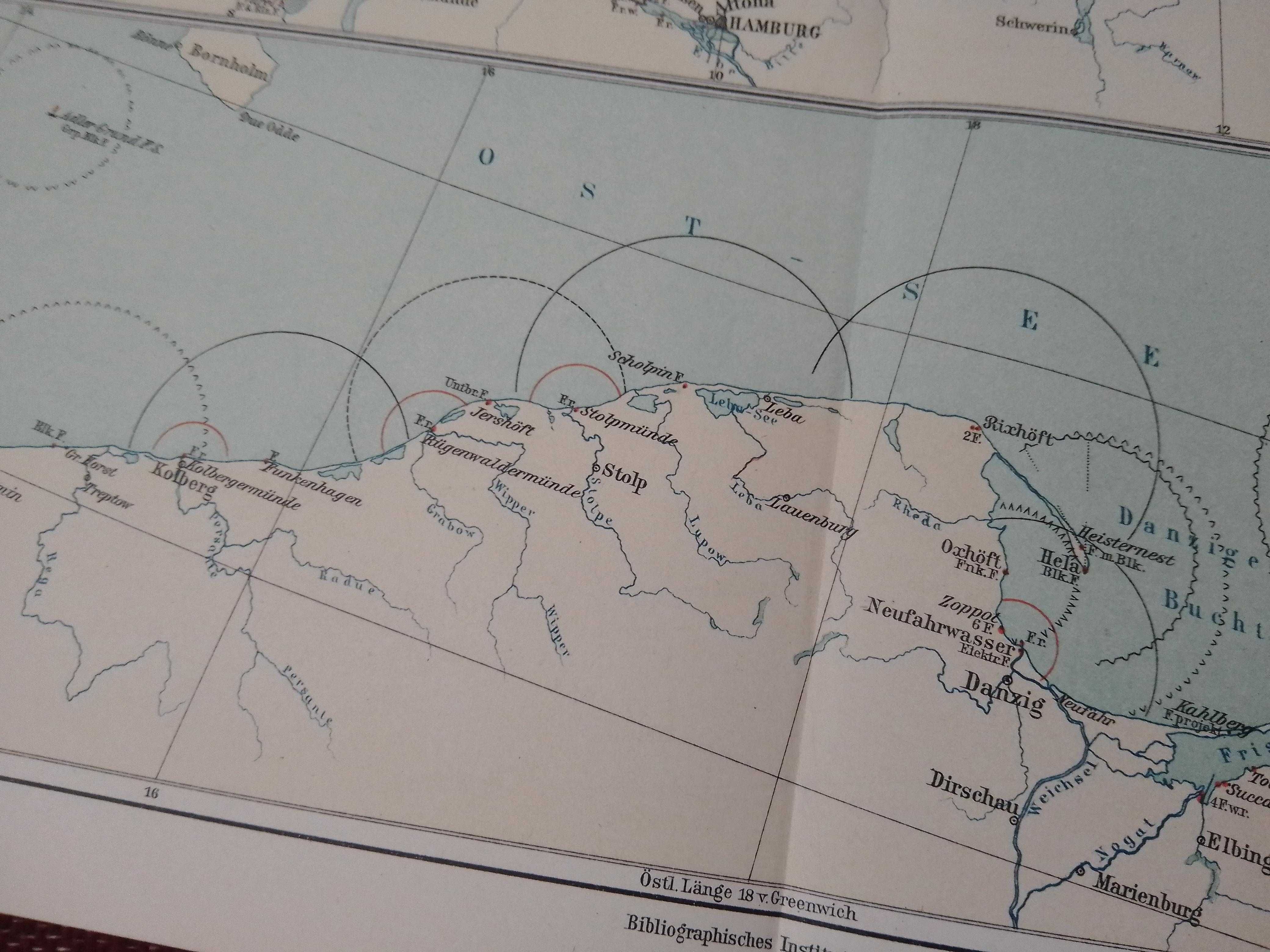 Latarnie morskie - Pomorze  oryginalna XIX w. mapa