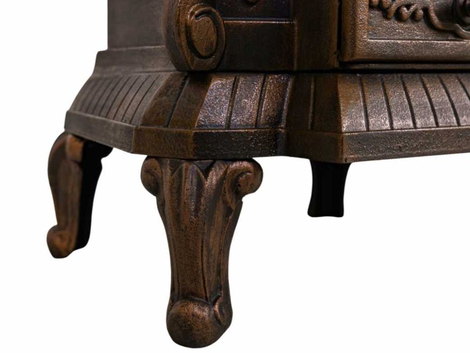 Stylowy PIEC ŻELIWNY wolnostojący KOMINEK 9 kW INGRID ZŁOTY 2 ściany