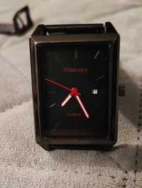 Prostokątny zegarek kwarcowy nowy czarny ze stali nierdzewnej.