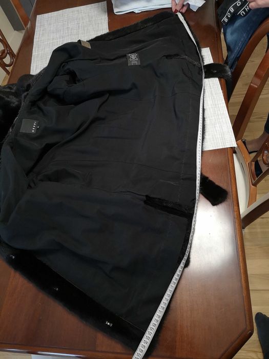 SAGA MINK futro damskie naturalne z norek kaptur czarne r. 40-42