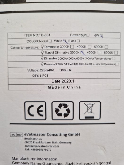Reflektory LED do zabudowy 6W – 6 szt