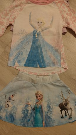 Koszulka bluzka Elza Frozen spodniczka H&M roz.92 zestaw kraina lodu