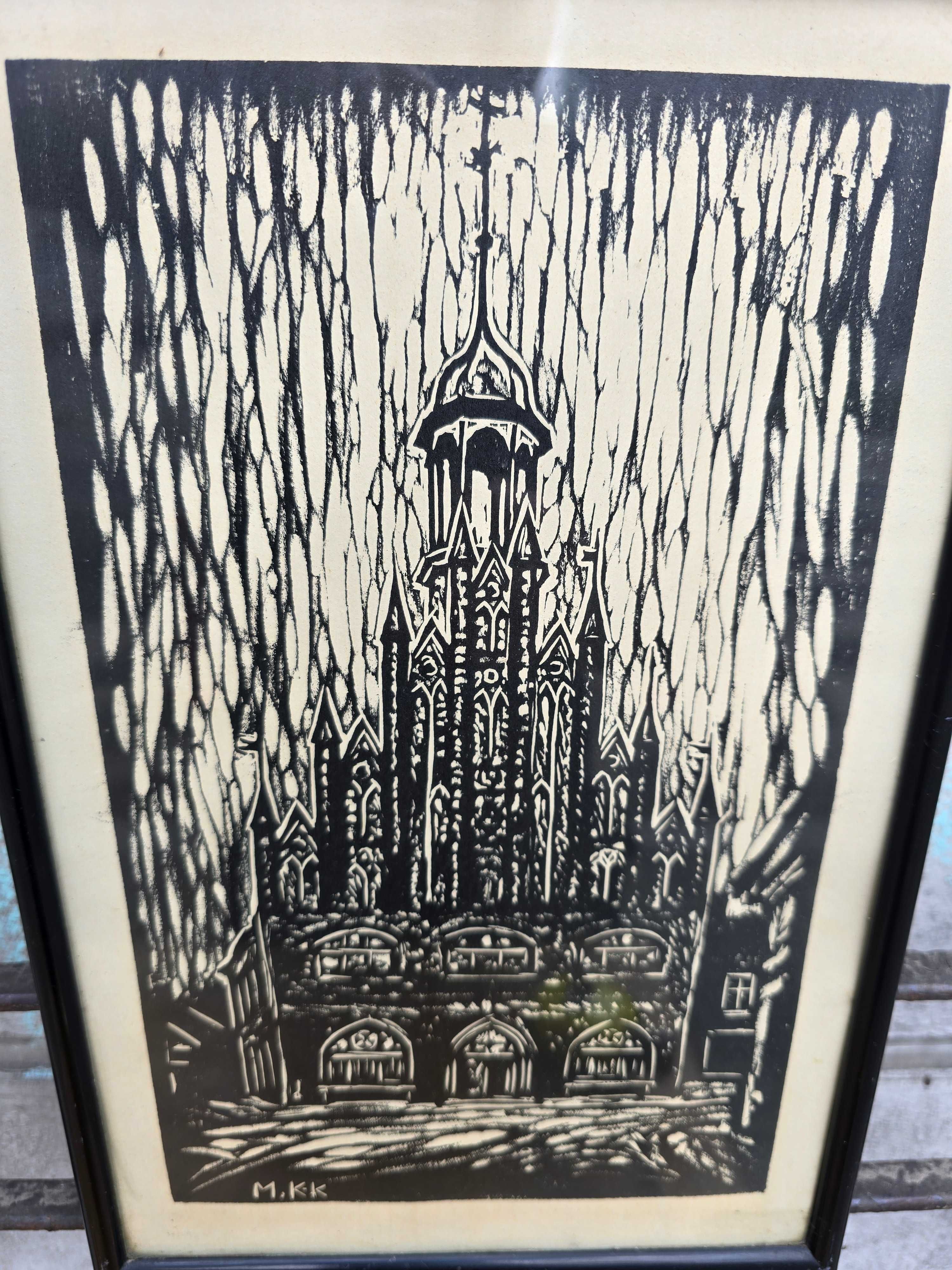 Stara grafika kościół neogotycki  M.K.