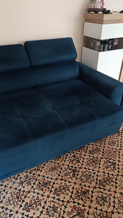 Duży narożnik Volta welur granatowy stan bardzo dobry