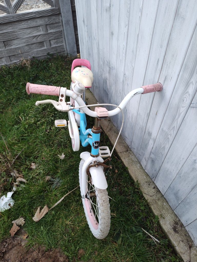 sprawny rower 16 '' cali biało-niebiesko-różowy.             
Plusy ro