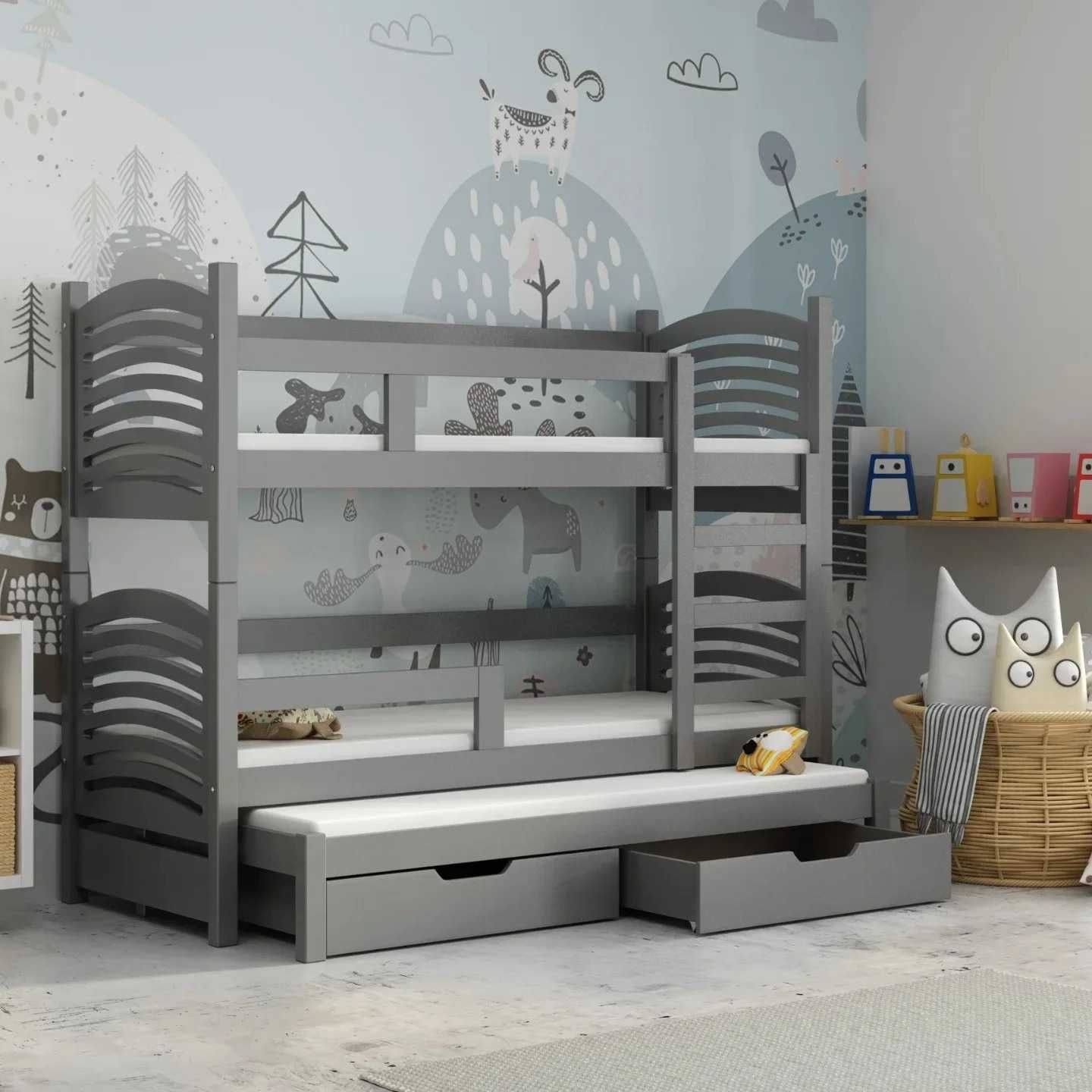 Łóżko piętrowe LENKA 3 dla dzieci, materace 160x75 / 180x75 w zestawie